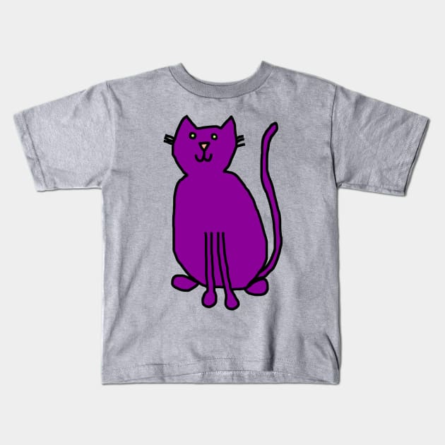 Purple Cat Minimal Line Drawing Kids T-Shirt by ellenhenryart